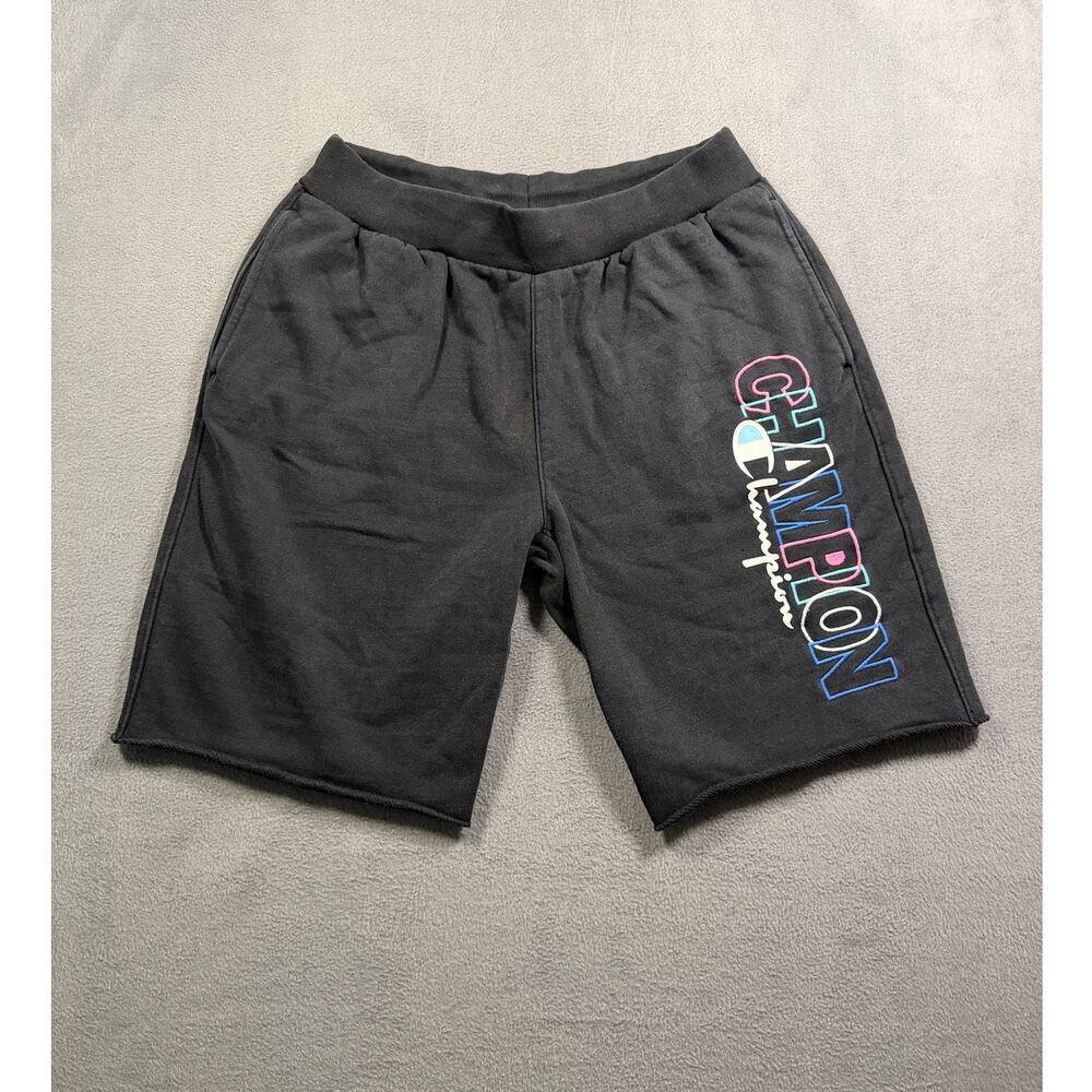 Champion Reverse Weave Fleece Shorts Men Large‎ Black Neon Gradient Cut Off L